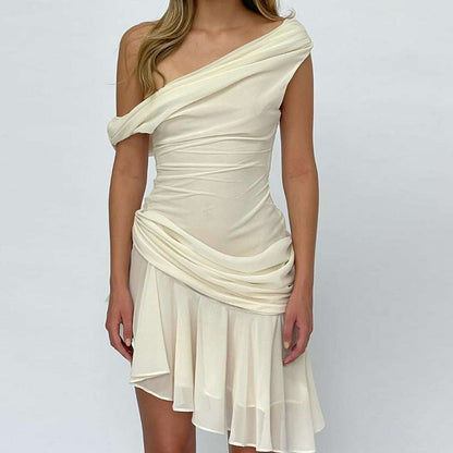 Dress for Women – Off-shoulder Design – Ruched Bodice – Asymmetric Hem – A-line