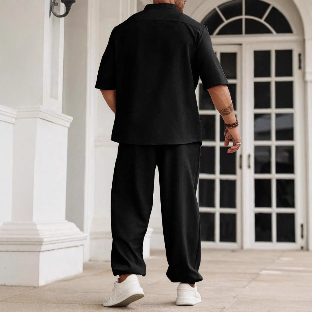 Men's Set – Relaxed Fit – Cotton/Linen – Short-Sleeved Shirt and Pants