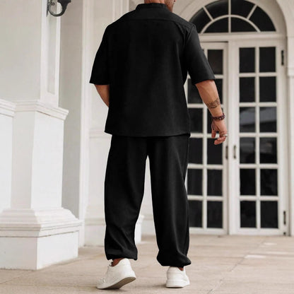 Men's Set – Relaxed Fit – Cotton/Linen – Short-Sleeved Shirt and Pants