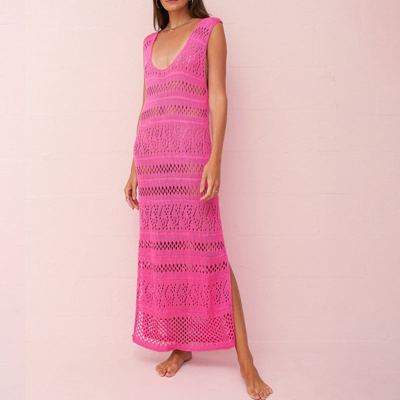 Dress for Women – Sleeveless Bodycon Fit – Knit with Cutouts – Long with Slit