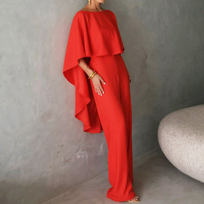 Women's Two-Piece Set – Asymmetric Sleeveless Top – Wide Pants – Elegant Fit