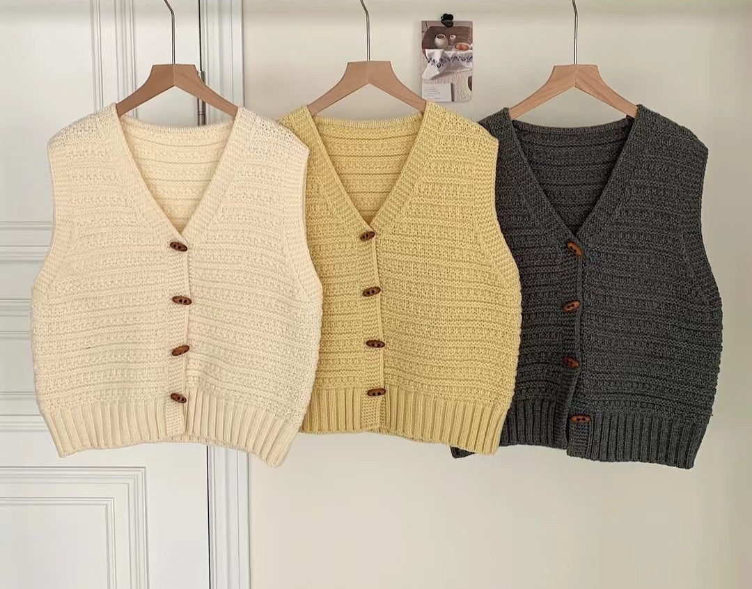 Women's Sleeveless Knitted Cardigan - Button Closure - Casual Style