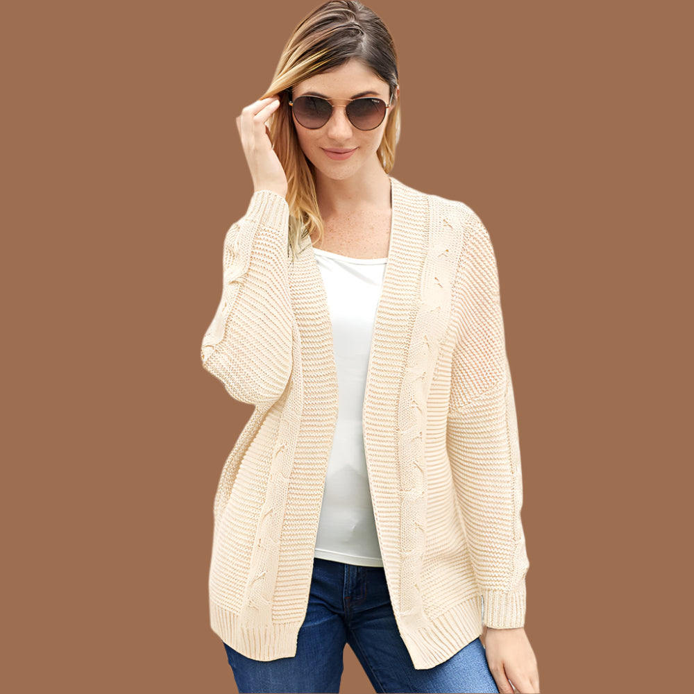 Women's Cardigan – Oversize Fit – Chunky Knit – Cable Knit – Open Front