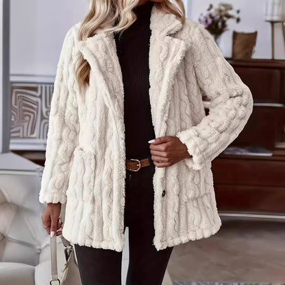 Women's Cardigan Jacket – Oversized Fit – Soft Wavy Texture – Double-Sided with Lapels
