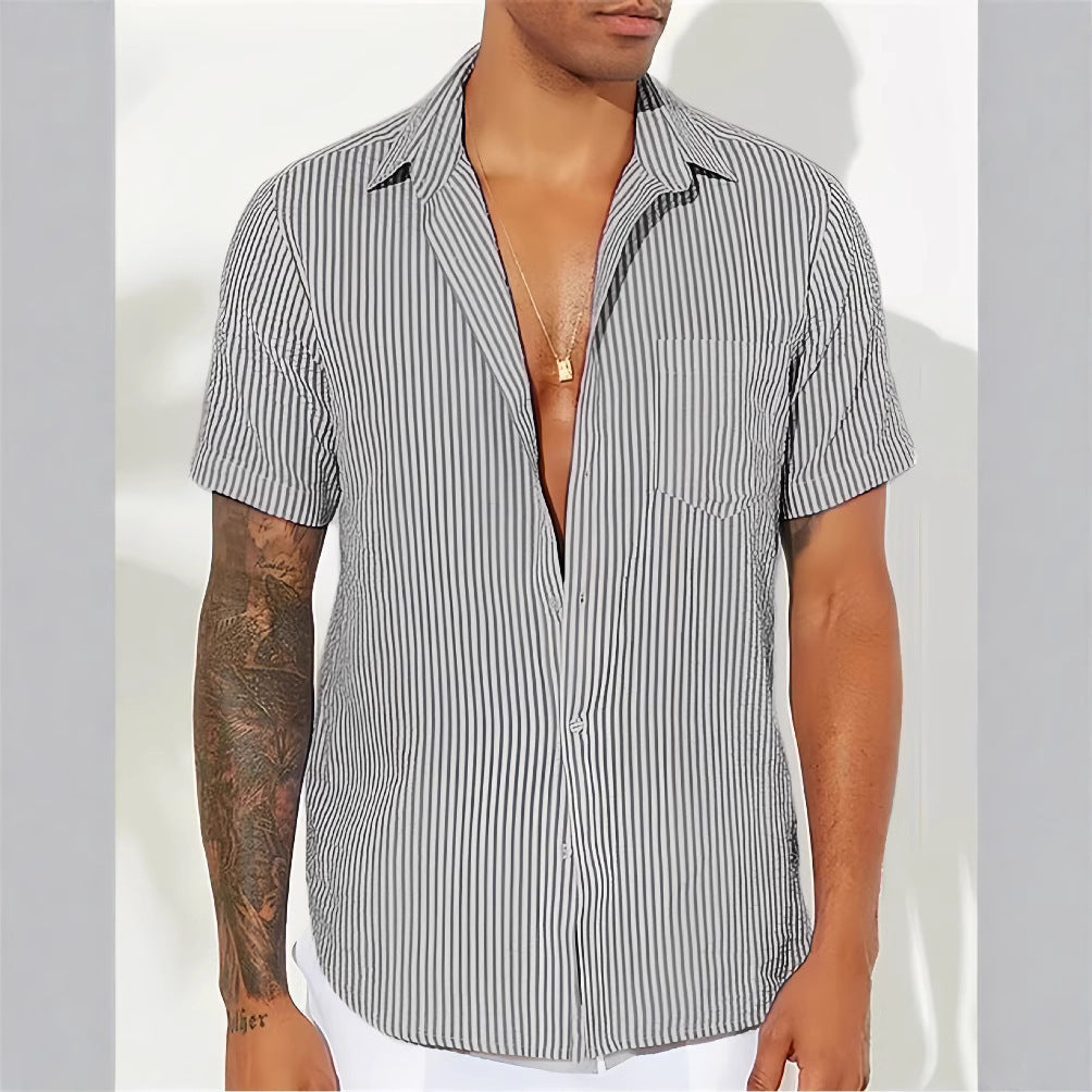 Men's Shirt – Relaxed Fit – Short Sleeves – Vertical Stripes – Chest Pocket