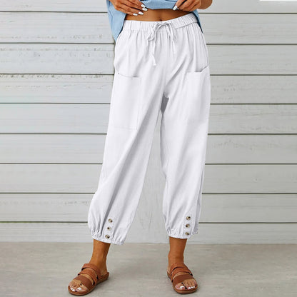 Women's Pants – Relaxed Fit – Cropped Length – Adjustable Drawstring – Natural Material