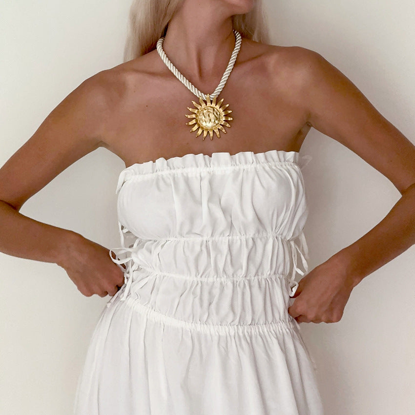 Dress for Women – Strapless – Adjustable Waist – A-Line – Full Length – Breathable Fabric