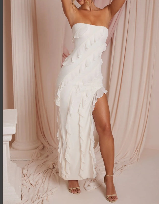 Dress for Women – Strapless Evening Dress – Slim Fit – Ruched Details – Asymmetric Hem