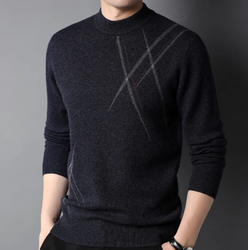 Men's Sweater – Slim Fit – Soft Wool Quality – Ribbed Edges – Elegant Diagonal Structure
