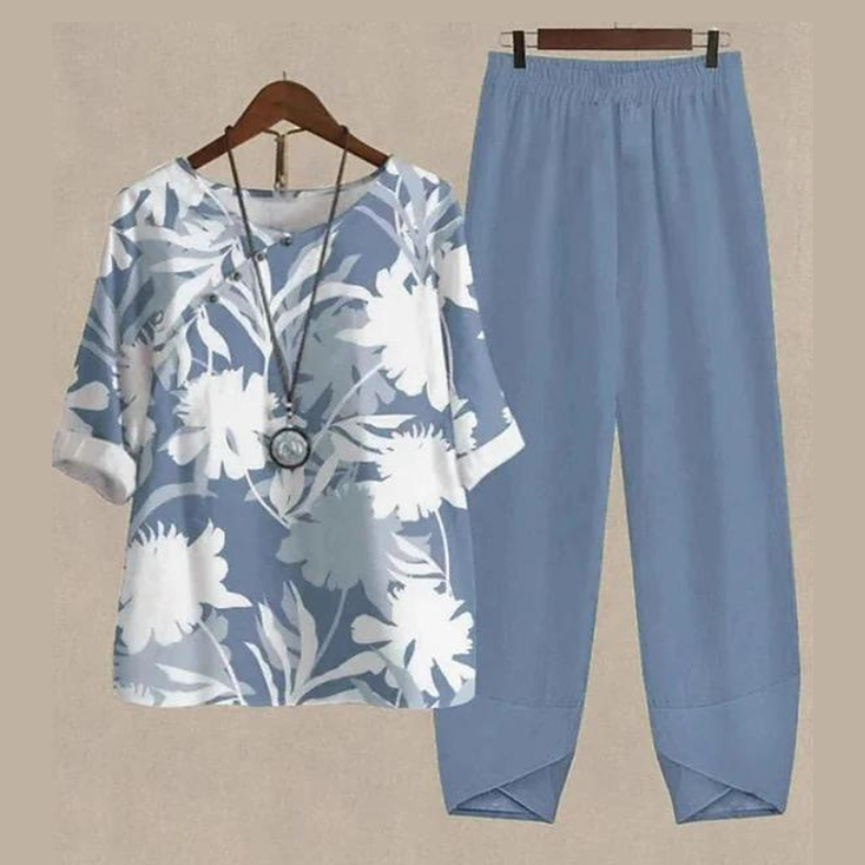 Women's Two-Piece Set – Relaxed Fit – Breathable Lightweight – Butterfly Details