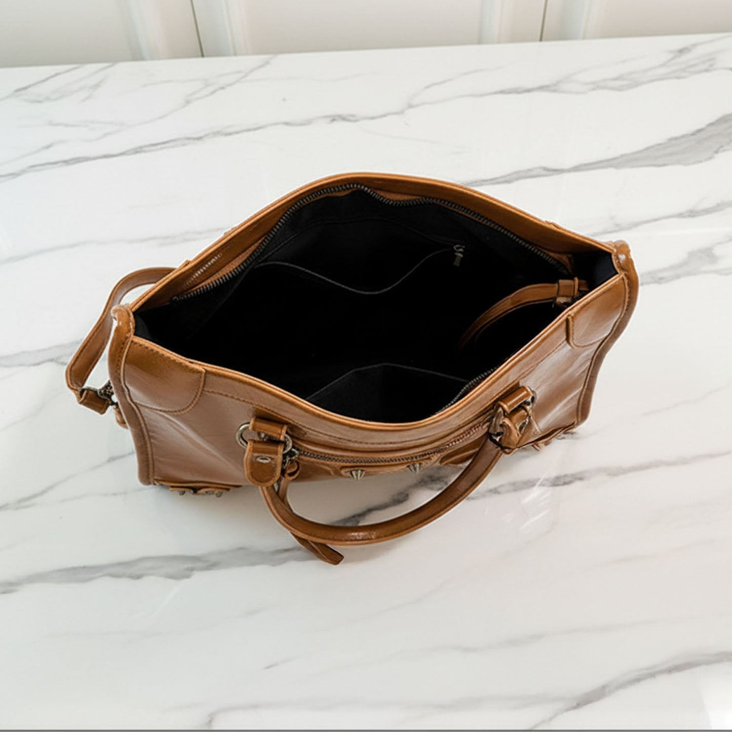 Luna Faux Leather Structured City Bag | Top Handle Shoulder Strap City Bag