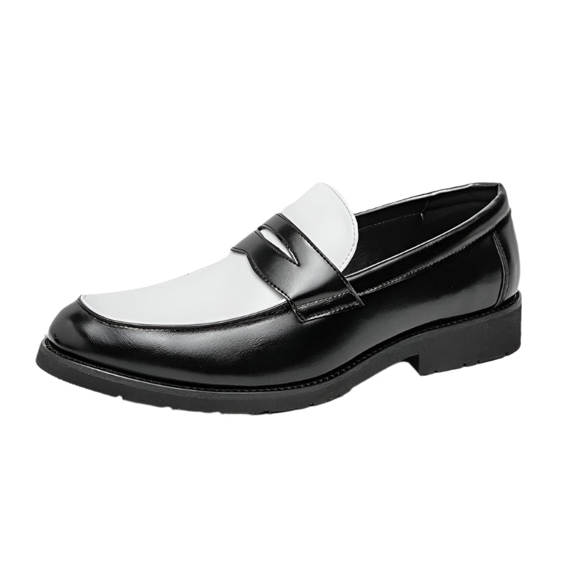 Men's Loafers – Polished Leather – Slip-On – Two-Tone Design – Rubber Sole – Formal and Casual