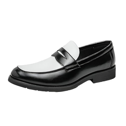 Men's Loafers – Polished Leather – Slip-On – Two-Tone Design – Rubber Sole – Formal and Casual