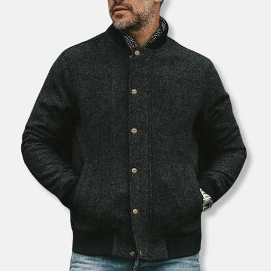 Joshua Wool-Blend Relaxed Fit Bomber Jacket | Ribbed Collar Hip-Length Bomber Jacket