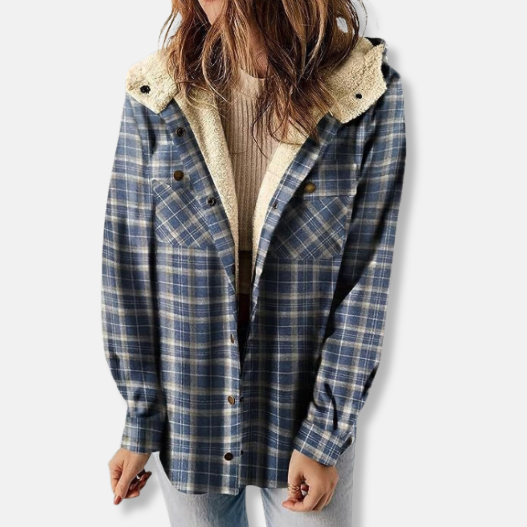 Sienna Hooded Shirt Jacket | Relaxed Fit Check Shirt Jacket