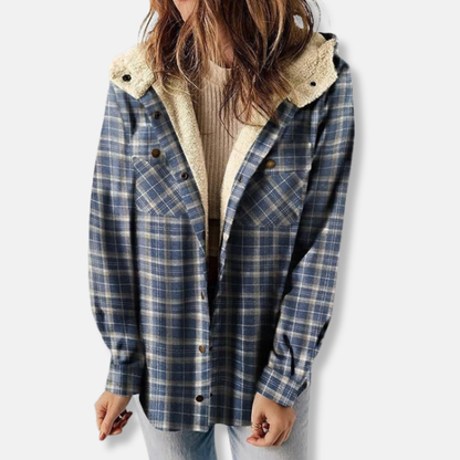 Sienna Hooded Shirt Jacket | Relaxed Fit Check Shirt Jacket