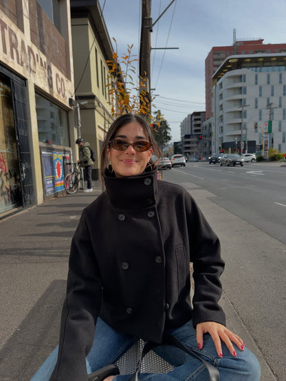 Women's Jacket – Wool Blend – Oversized Fit – Stand Collar – Double Breasted Buttons