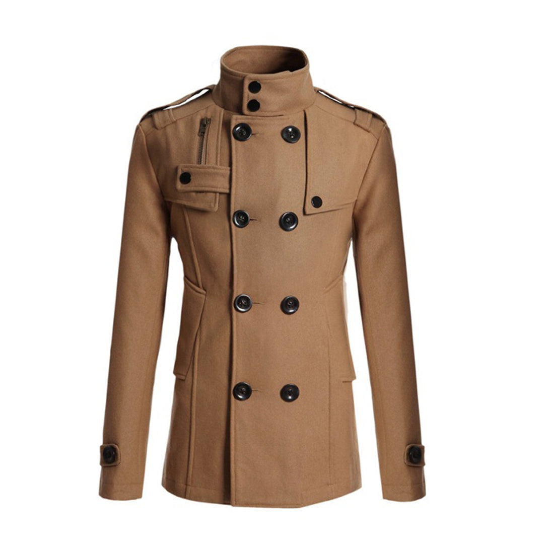 Men's Coat – Tailored Fit – Double Breasted – High Collar – Wool Look