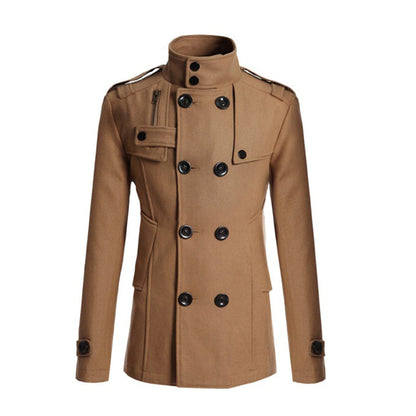 Men's Coat – Tailored Fit – Double Breasted – High Collar – Wool Look