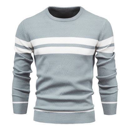 Men's Sweater – Slim Fit – Ribbed Texture – Geometric Pattern – Round Neck