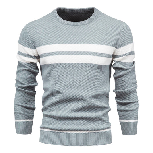 Men's Sweater – Slim Fit – Ribbed Texture – Geometric Pattern – Round Neck