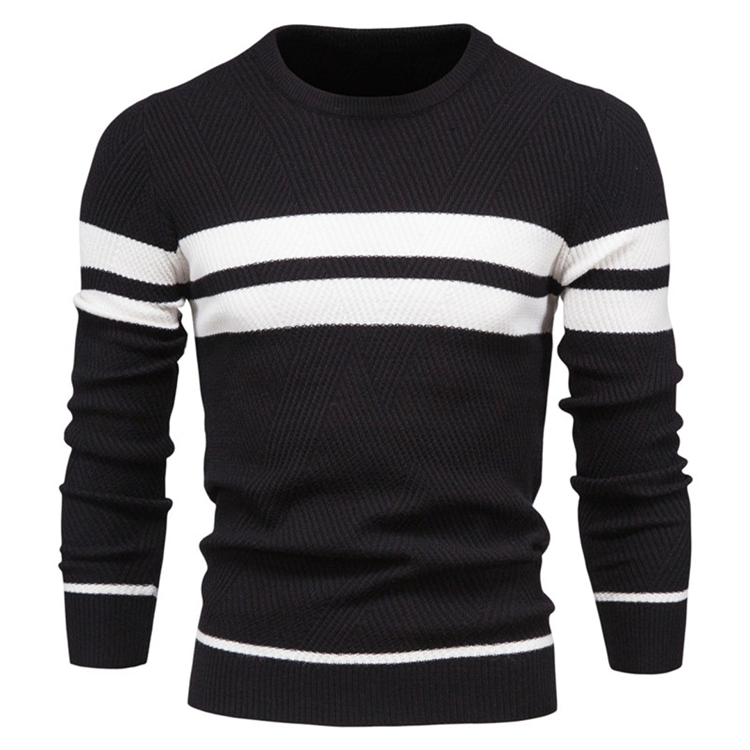 Men's Sweater – Slim Fit – Ribbed Texture – Geometric Pattern – Round Neck