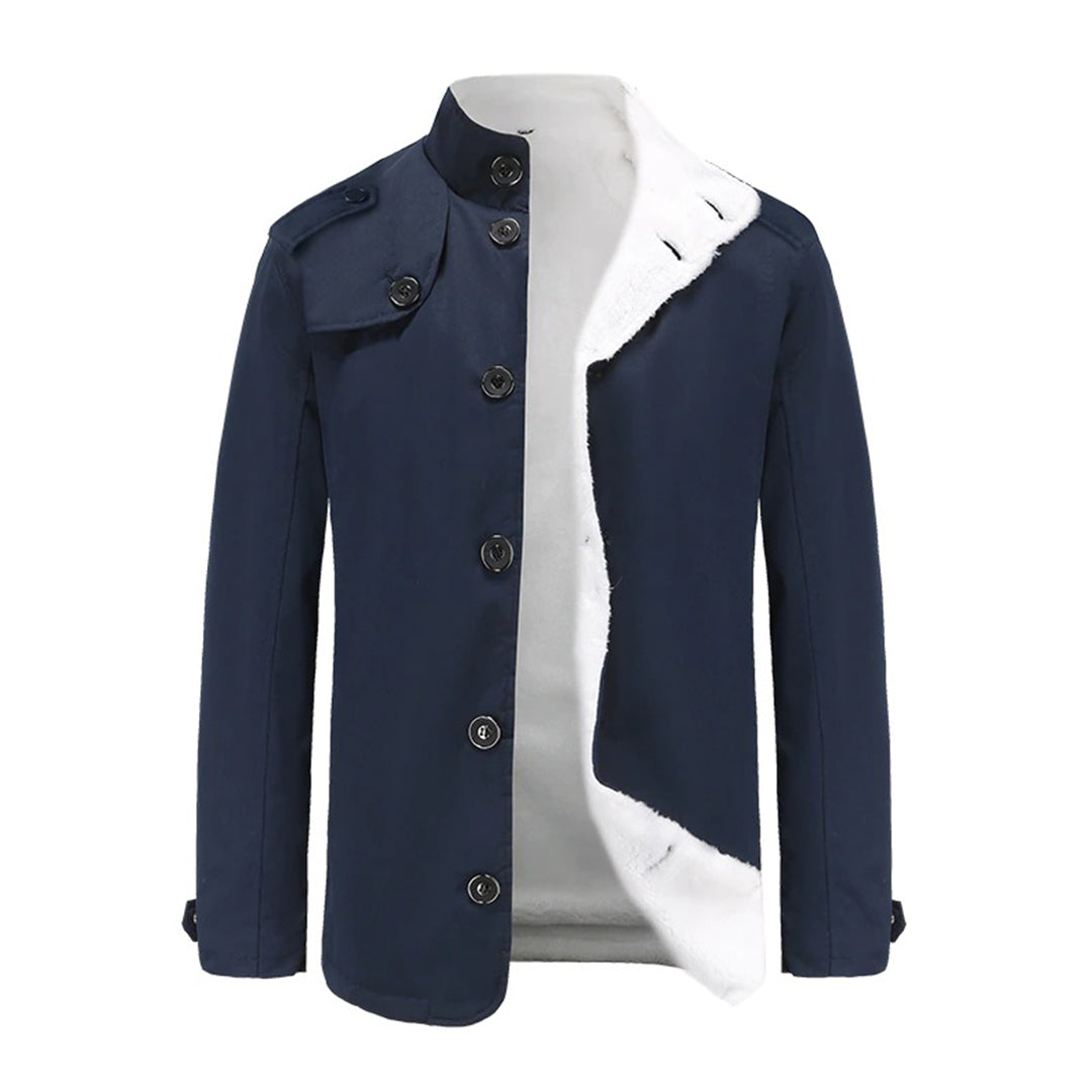Men's Jacket – Tailored Fit – Fleece Lining – High Collar – Military Details