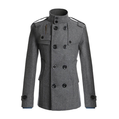 Men's Coat – Tailored Fit – Double Breasted – High Collar – Wool Look