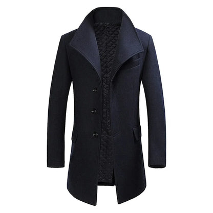 Men's Overcoat – Tailored Fit – Wool Texture – Quilted Lining – Notch Lapel