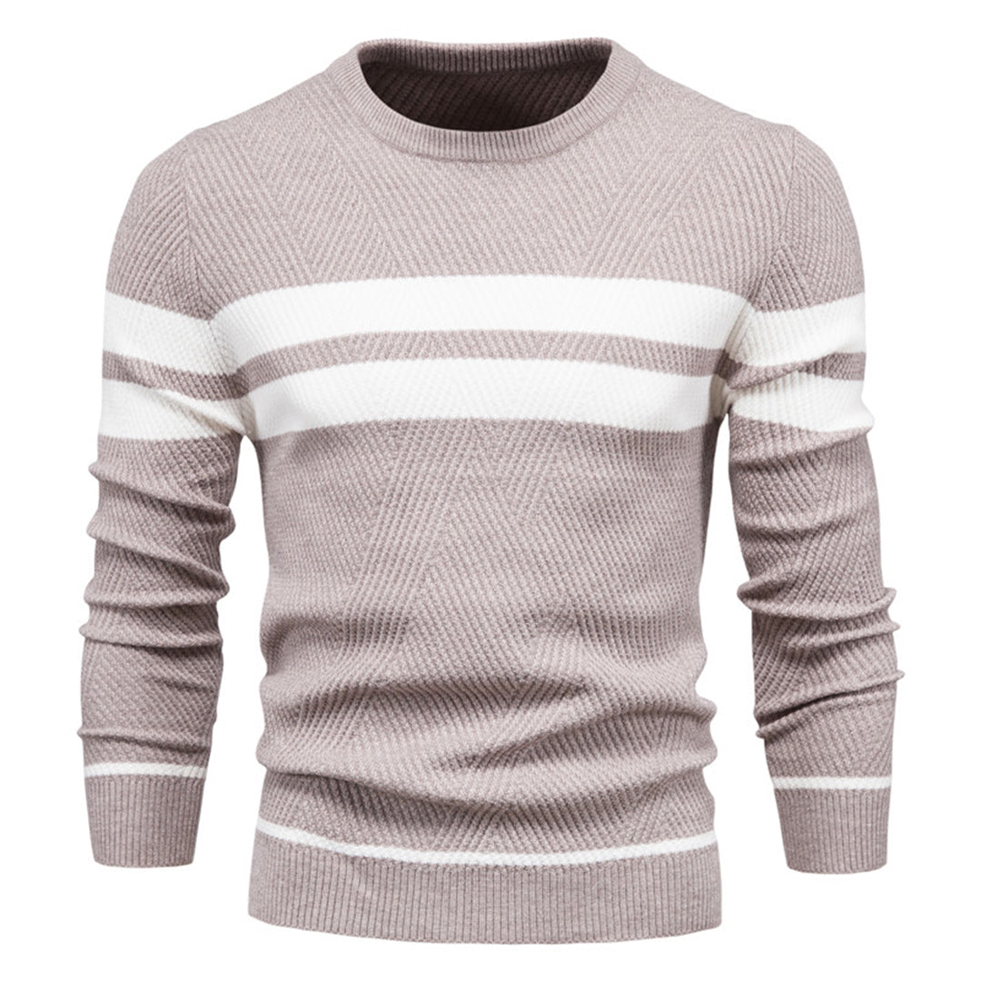 Men's Sweater – Slim Fit – Ribbed Texture – Geometric Pattern – Round Neck