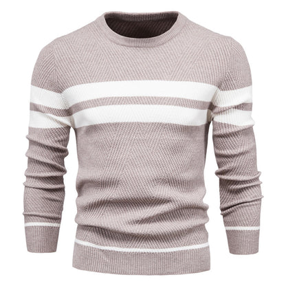 Men's Sweater – Slim Fit – Ribbed Texture – Geometric Pattern – Round Neck