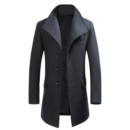 Men's Overcoat – Tailored Fit – Wool Texture – Quilted Lining – Notch Lapel