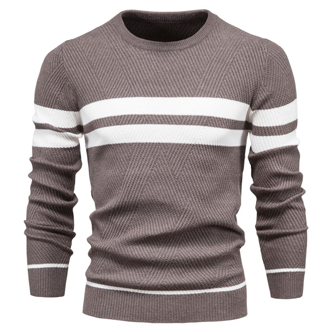 Men's Sweater – Slim Fit – Ribbed Texture – Geometric Pattern – Round Neck