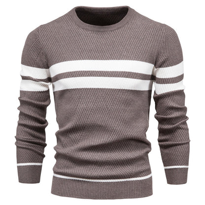 Men's Sweater – Slim Fit – Ribbed Texture – Geometric Pattern – Round Neck