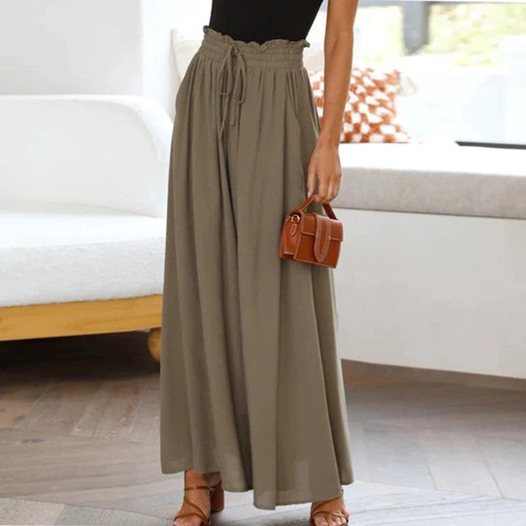 Women's Maxi Skirt - High Waist - Elastic Waistband with Drawstring - Lightweight and Breathable - With Pockets