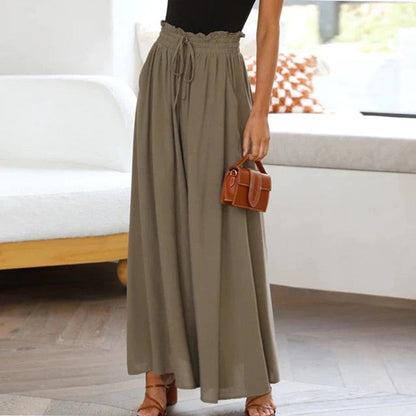 Women's Maxi Skirt - High Waist - Elastic Waistband with Drawstring - Lightweight and Breathable - With Pockets