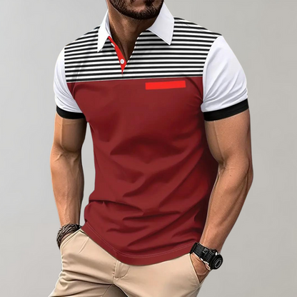 Men's Polo Shirt – Slim Fit – Breathable Fabric – Striped Chest – Contrast Sleeves