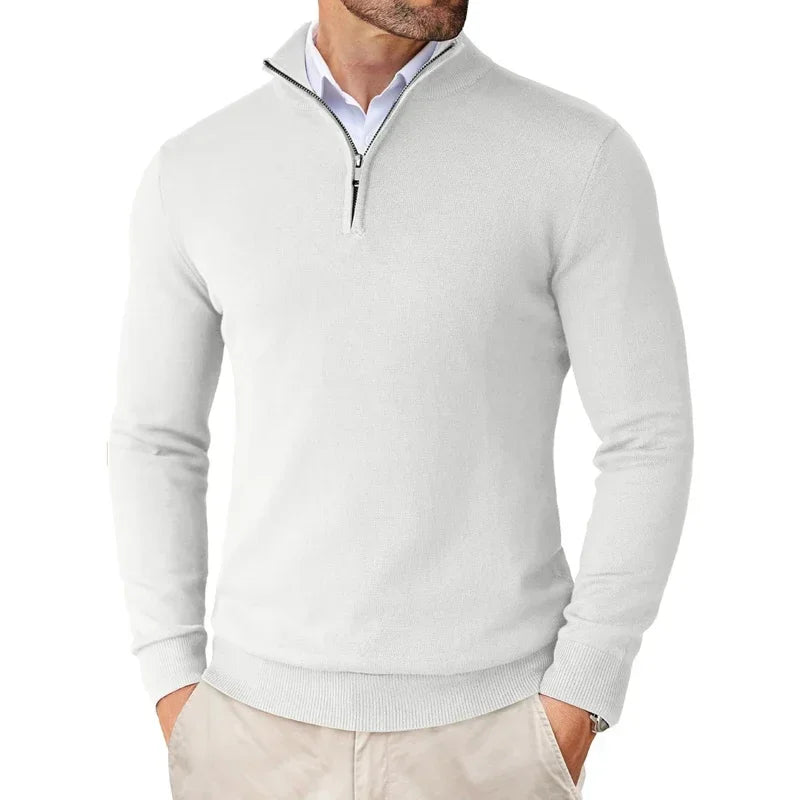 Men's Sweater – Regular Fit – Soft Knit – Zip Collar – Ribbed Edges