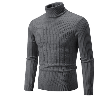 Men's Turtleneck Sweater – Slim Fit – Wool – Cable Knit – Rib Collar and Cuffs