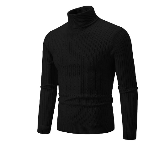 Men's Turtleneck Sweater – Slim Fit – Wool – Cable Knit – Rib Collar and Cuffs