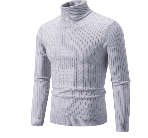Men's Turtleneck Sweater – Slim Fit – Wool – Cable Knit – Rib Collar and Cuffs