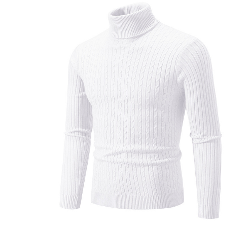 Men's Turtleneck Sweater – Slim Fit – Wool – Cable Knit – Rib Collar and Cuffs