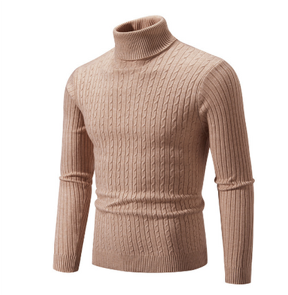Men's Turtleneck Sweater – Slim Fit – Wool – Cable Knit – Rib Collar and Cuffs