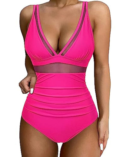 Swimsuit for Women – Tailored Fit – Deep V-Neck – Mesh and High Leg Cut