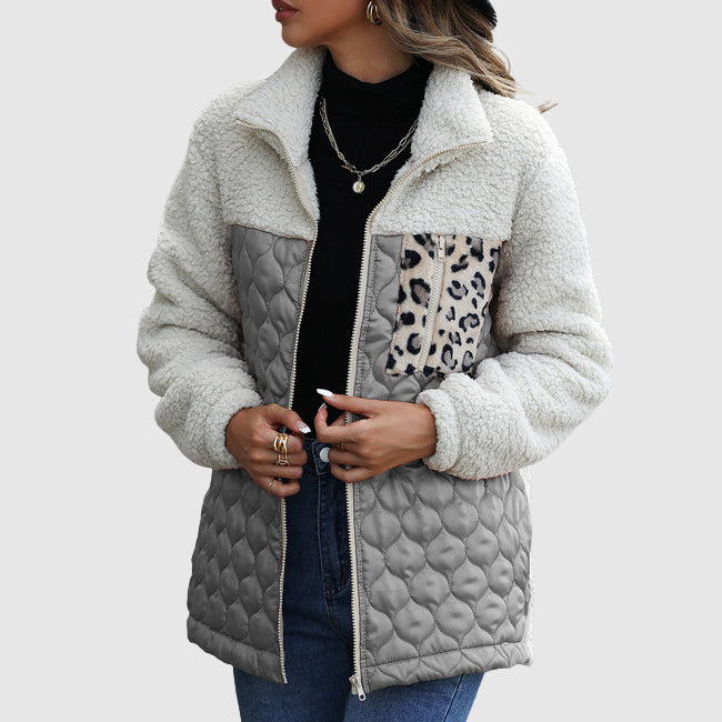 Freya Fleece Relaxed Fit Jacket | Quilted Patchwork Fur Trim Jacket