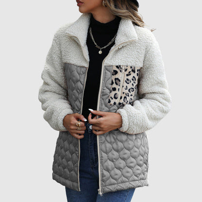 Freya Fleece Relaxed Fit Jacket | Quilted Patchwork Fur Trim Jacket