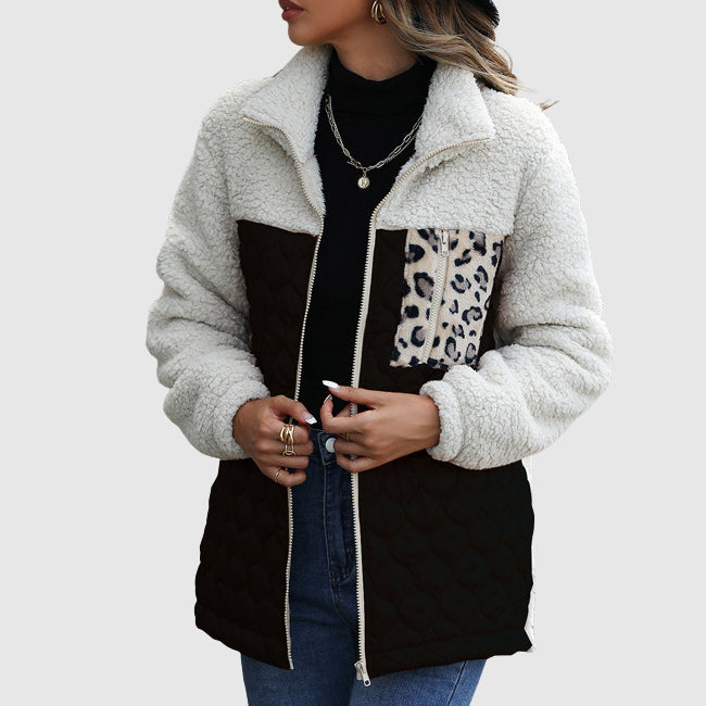 Freya Fleece Relaxed Fit Jacket | Quilted Patchwork Fur Trim Jacket