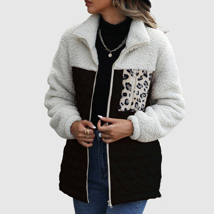 Freya Fleece Relaxed Fit Jacket | Quilted Patchwork Fur Trim Jacket