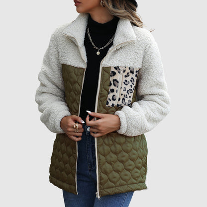 Freya Fleece Relaxed Fit Jacket | Quilted Patchwork Fur Trim Jacket