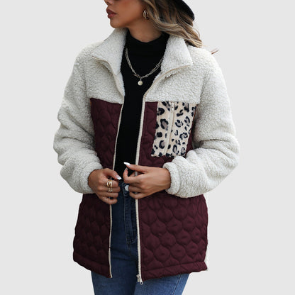 Freya Fleece Relaxed Fit Jacket | Quilted Patchwork Fur Trim Jacket